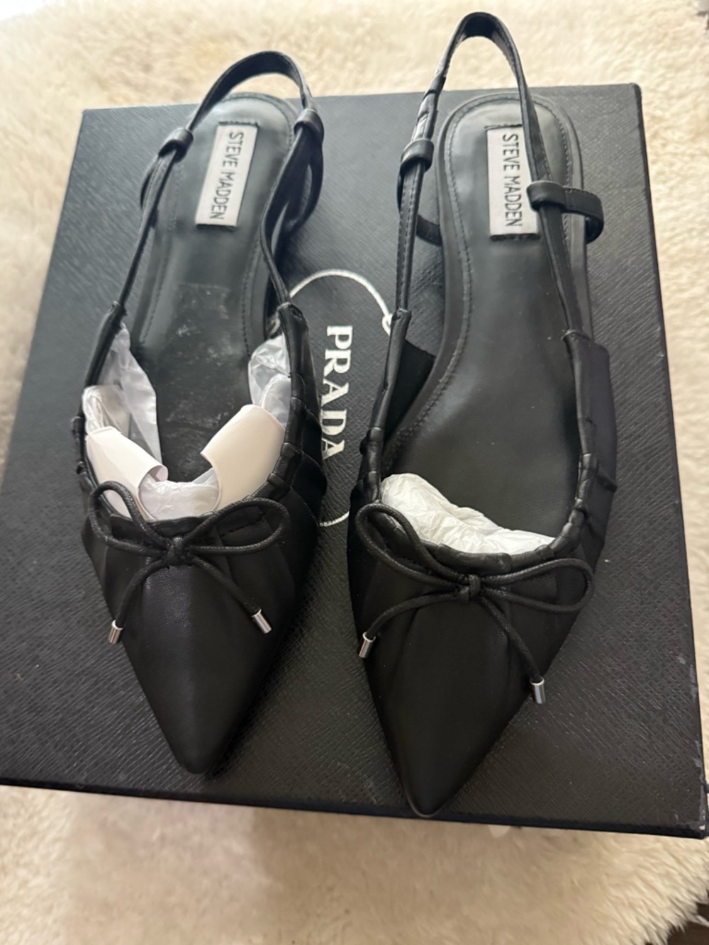 Steve Madden Laylah Bone Leather Pointed Toe Slingback Flats Size 8.5 M NIB